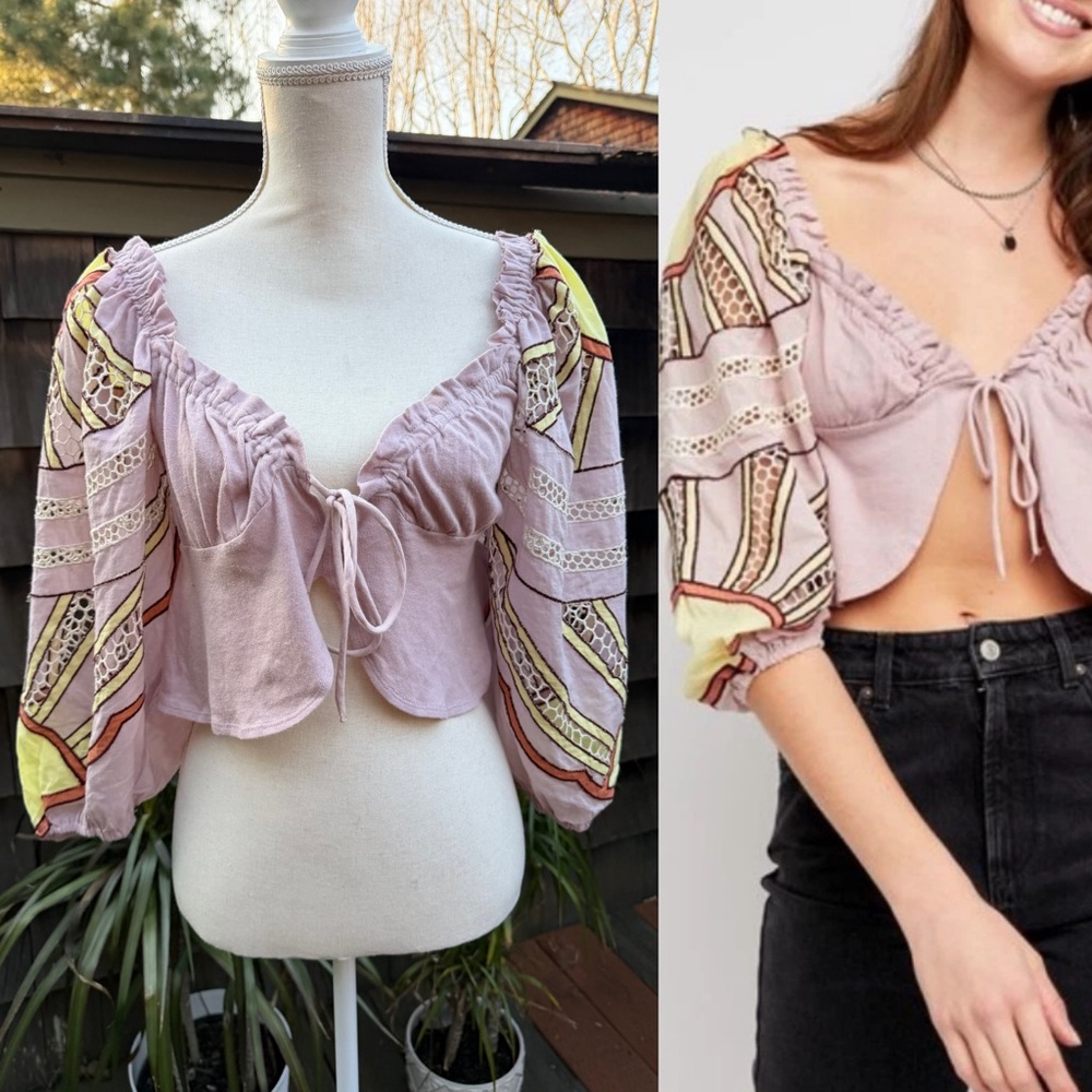 Free People boho crop top NWT lace tie Daytime Fireworks size S/P